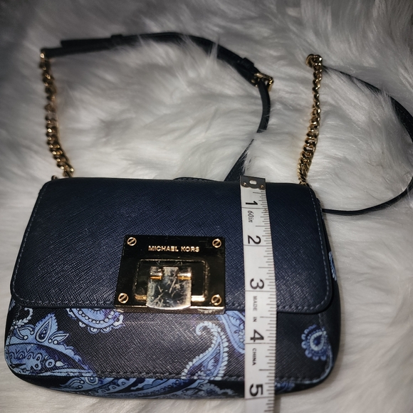 AUTHENTIC MICHAEL KORS crossover purse saffiano leather blue tone - Picture 12 of 16